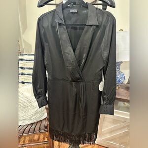 Black Fringe Wrap Dress